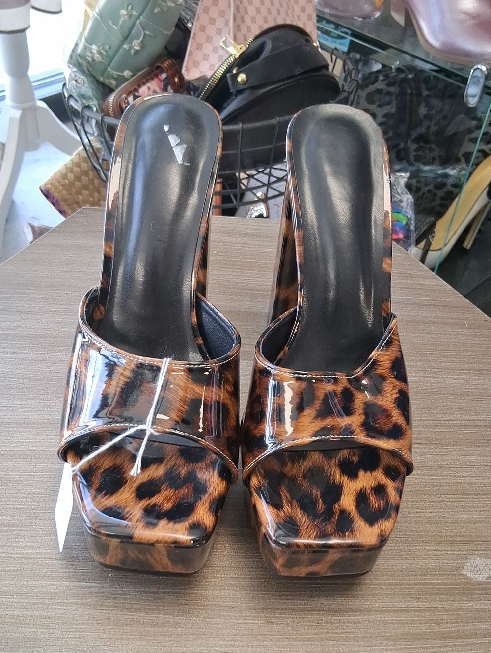 Leopard Print Platform Slide Sandals - Women’s Brown Platform Slides PAP1QL